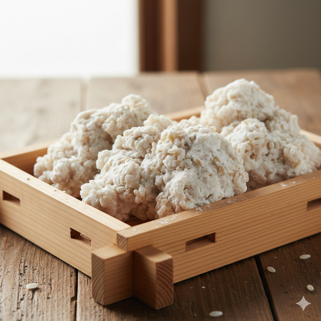 koji rice in koji rice cedar tray